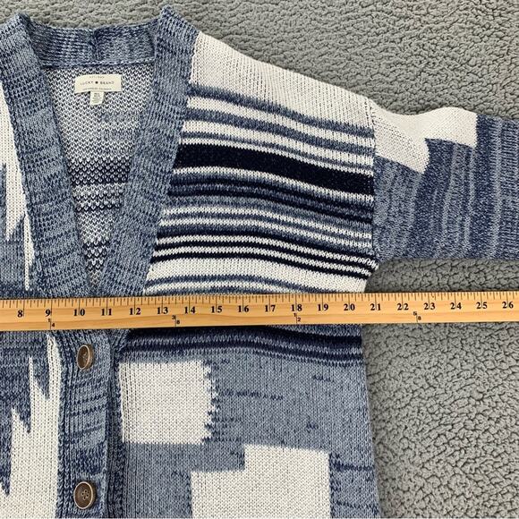 Lucky Brand Blue/White Aztec Print Button-Down Sweater - Picture 7 of 16